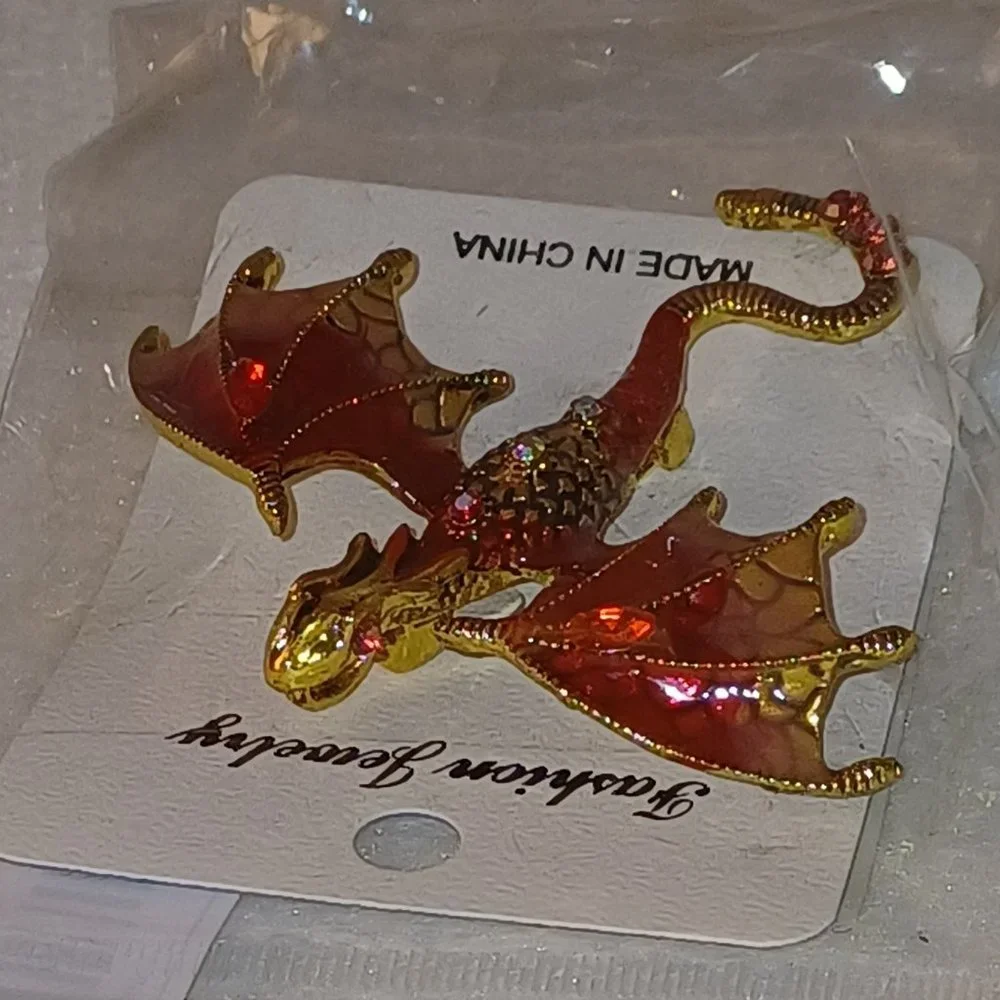 NWT Dragon Flying Pteradactyl Pin Brooch Metallic Halloween Jewelry AQUA BLUE - Picture 6 of 12